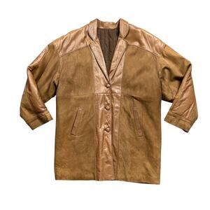 Vintage Chamonix Jacket Womens Large Brown Suede Leather Lapel Collar Lined Coat